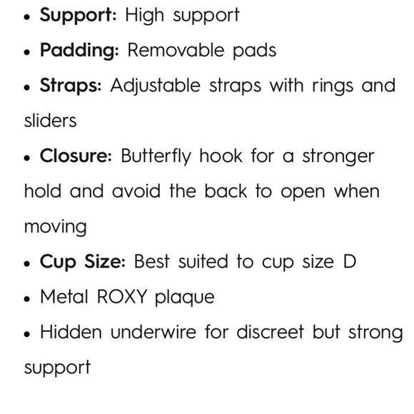 ROXY BIKINI TOP SIZE SMALL IN A D CUP HAS REMOVABLE PADS  WITH ADJUSTABLE STRAPS - Picture 10 of 14